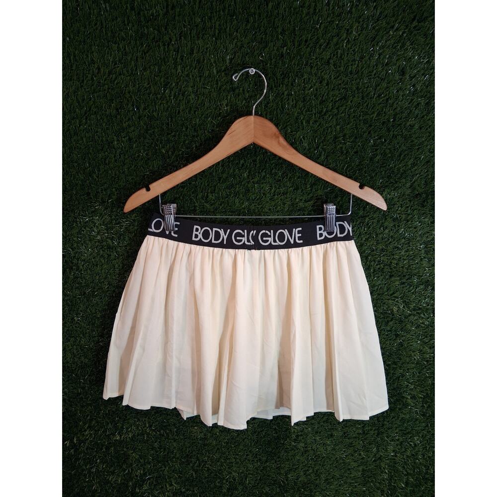 Body Glove Women's Pleated Mini Skirt Ivory Cream Logo Waistband Size M